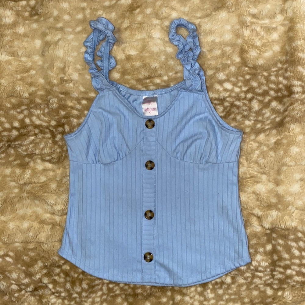 Ice Blue fake button down crop top